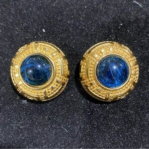 Vintage Christian Dior gold tone & blue cabochon clip on earrings